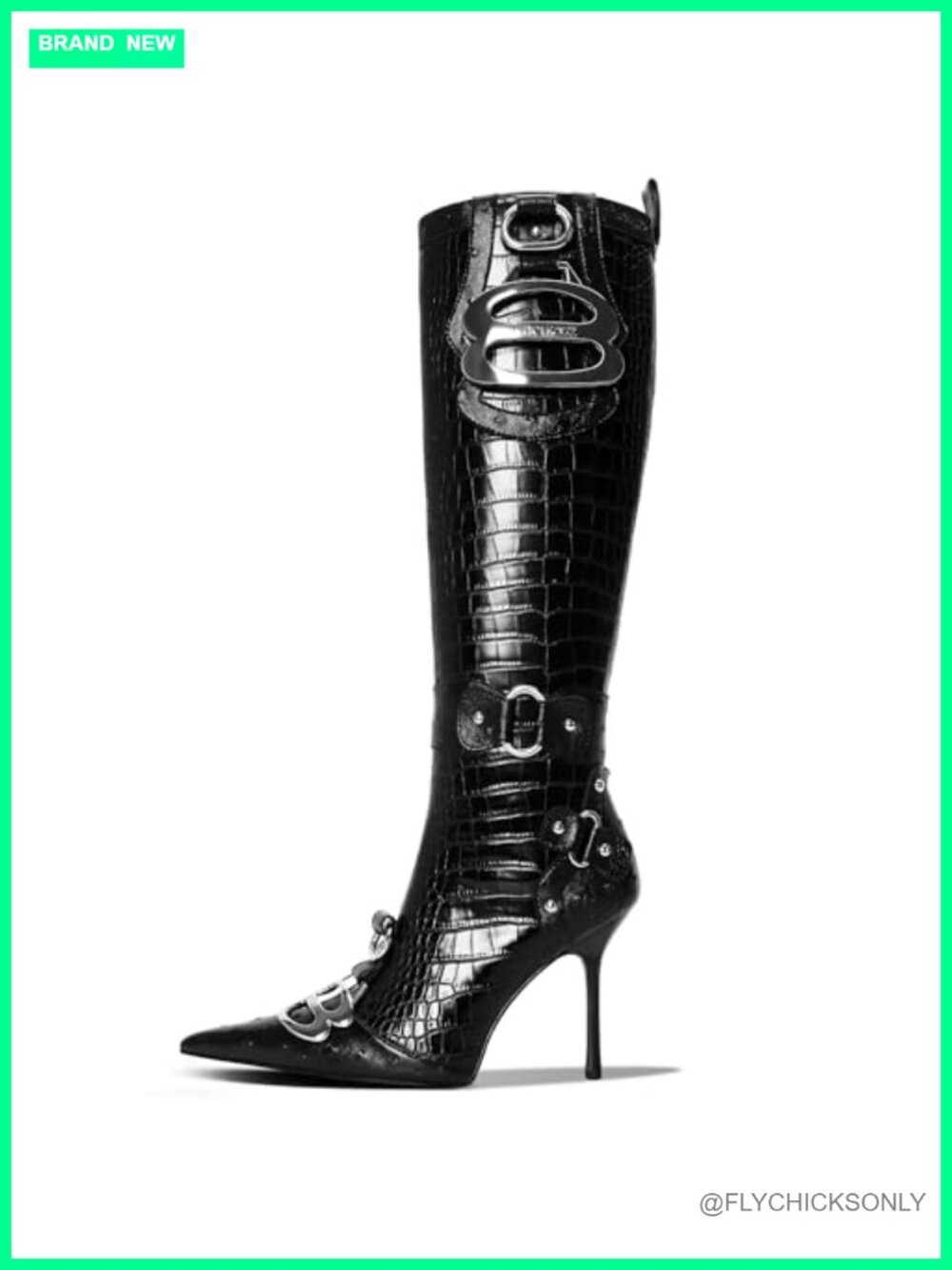 Knee High Faux Leather Crocodile Pointed Toe Stiletto Boots